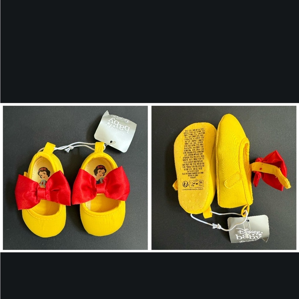 Disney Baby Yellow Shoes with Red Bow Accent